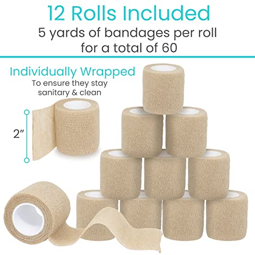 Vive Care Self Adhesive Bandage Wrap (12 Rolls) Cohesive Extra Sticking