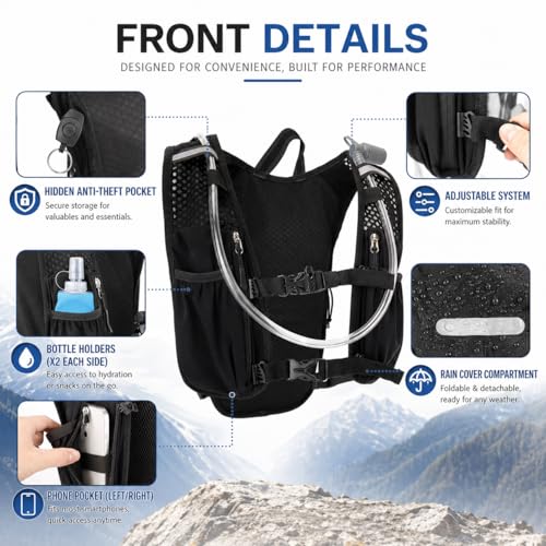 Zavothy Hydration Vest Pack with 1.5L Water Bladder, Lightweight 6L Hydration Backpack for Running, Hiking & Cycling, Breathable Reflective Hydration Vest for Men & Women - color: Black