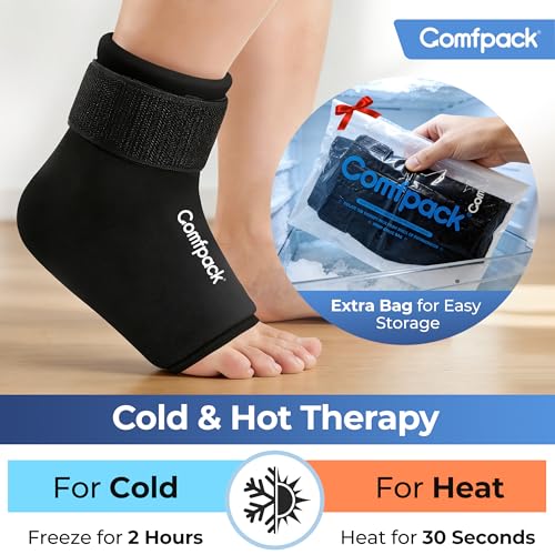 Comfpack Ankle Ice Pack Wrap for Swelling, Reusable Foot Ice Pack Wrap - size: Black