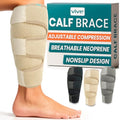 Vive Calf Brace - Adjustable Shin Splint Support - Lower Leg Compression Wrap Increases Circulation, Reduces Muscle Swelling - Calf Sleeve for Men and Women - Pain Relief (Beige) - color: Beige