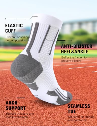 Mens Compression Running Socks: 360° Targeted Support Secure Fit - color: G-white White White, size: 9-13