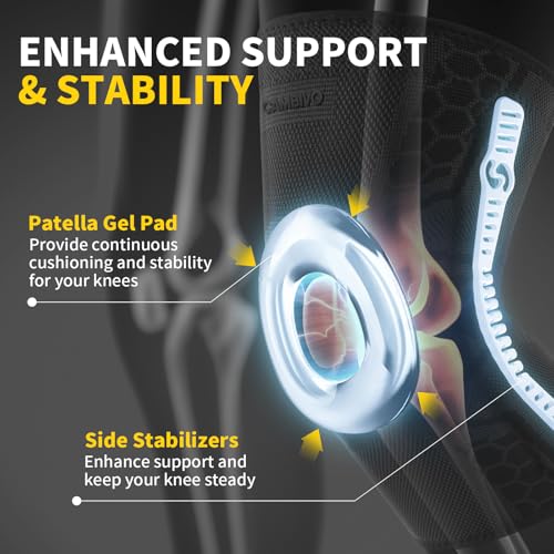 CAMBIVO 2-Pack Knee Brace for Men & Women, Compression Sleeve with Gel Pad - color: Black, size: XX-Large