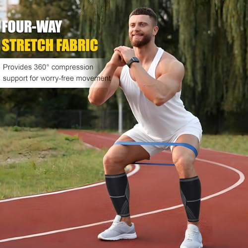 NuCamper Calf Compression Sleeve, Footless Compression Socks for Men Women - color: Black, size: Medium