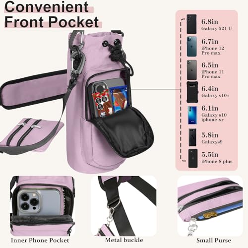 Insulated Water Bottle Carrier with Adjustable Strap - 25/32/40 oz Water Bottle Crossbody Bag with Small Purse for Hiking, Gym, Travel - color: Dusty Pink