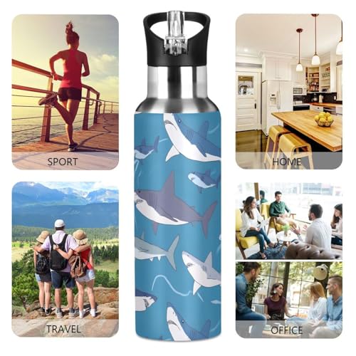 OTVEE Sharks Water Bottle Water Bottle Sports Water Bottle Insulated Stainless Steel Hot Cold Water Mug with Straw Lid & Handle for Sports Gym 20 oz - color: Sharks