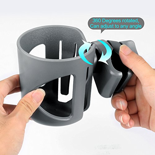 Accmor Stroller Cup Holder, Universal Cup Holder for Walker Wheelchair Bike Scooter, 360° Rotatable Stroller Cup Holder Attachment Walker Wheelchair Accessory - color: All Grey