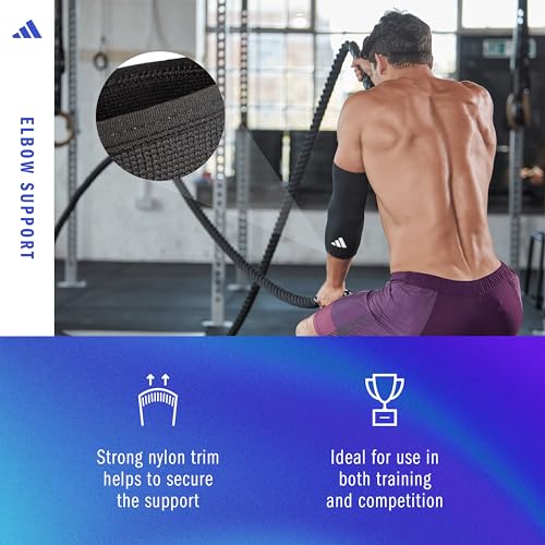 adidas Elbow Support Sleeve - Seamless and Smooth Elbow Support for Training, Competitions, and General Fitness - Ergonomic Design, Nylon Trim - Durable & Breathable - Black (Red Logo), Medium - size: Medium, style: adidas Elbow Support