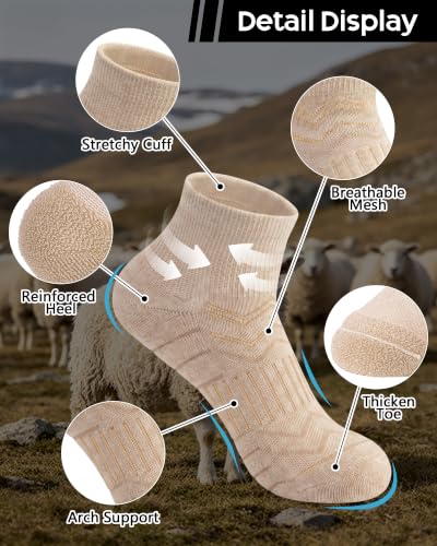 iCamter 5 Pairs Merino Wool Hiking Socks for Women Men - color: Black Dark Brown Light Brown Apricot Cream, size: 5-9