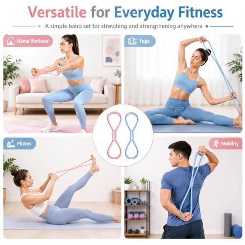 Figure 8 Resistance Bands with Handles,2 Pack Silicone Exercise Bands for Arms, Back, Legs and Glutes,15LB&25LB Figure Eight Bands for Yoga,Pilates,Stretching and Home Workout - color: Blue & Pink 15LB & 25LB