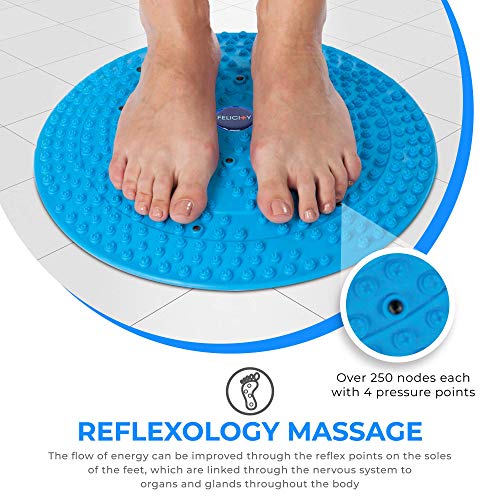 Daiwa Felicity Foot Massager Mat - Reflexology Mat with Magnetic Therapy Acupressure Disc - Ergonomic Acupressure Mat for Feet Relaxation, Pressure Point Pad - (Blue) - color: Blue