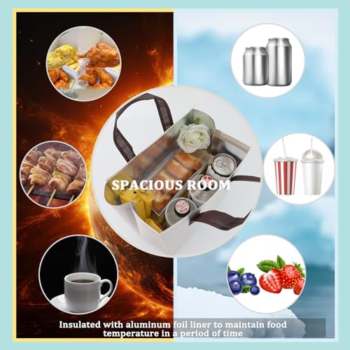 12Pcs Insulated Lunch Bags Disposable Cooler Thermal Grocery Takeout Bag for Food Delivery Party Drink Picnic Holiday, Beige - color: Beige, size: 9.45"(H) x 9.45"(L) x 5.91"(W)