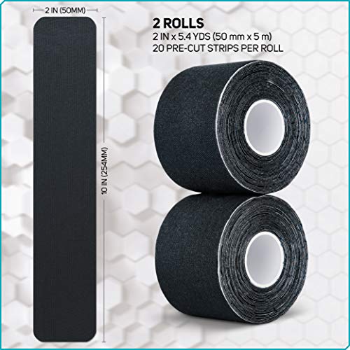 Care Science Waterproof Black Kinesiology Tape, 40 Precut Strips, 2 Rolls - color: Black Precut