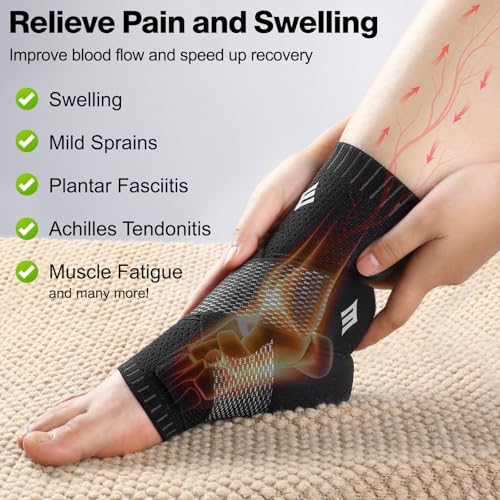 NEENCA Compression Ankle Sleeve with Removable Figure-8 Strap - color: Black, size: Medium
