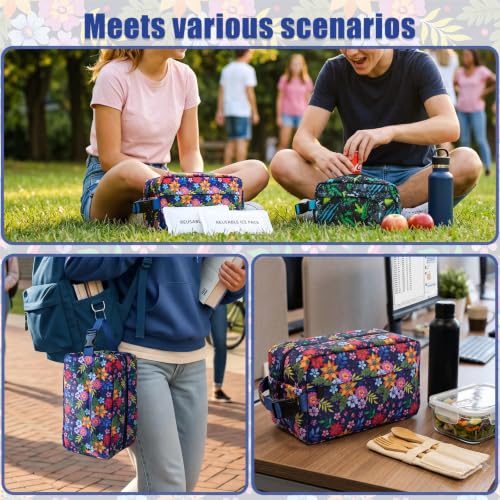 Leakproof Freezable Snack Bag Reusable Cooler Insulated Lunch Box - color: Multicolored Flower