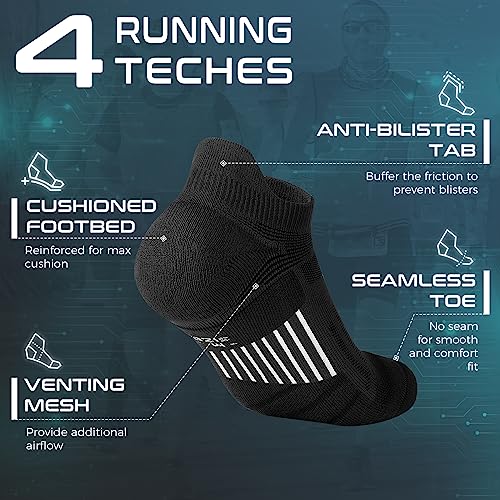 Rahhint Running Ankle socks Coolmax Moisture Wicking & Breathable Cushioned - color: Black, size: Small