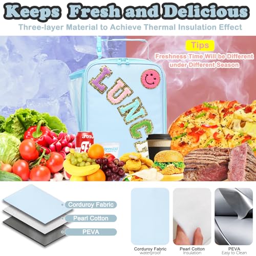 FlowFly Lunch box Insulated Soft Bag Mini Cooler Back to School Thermal Meal Tote Kit With Buckle and Mesh Side Pocket for Girls, Boys, BlueWithLetter - color: BlueWithLetter