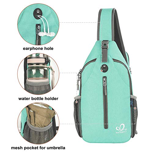 WATERFLY Crossbody Sling Backpack Sling Bag Travel Hiking Daypack - color: N - Mint Green