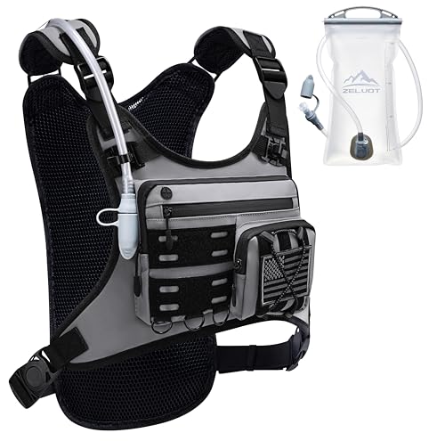 Zelvot Running Vest with 2L Water Bladder, Hydration Backpack, U.S. Design Patent, Lightweight Hydration Pack with Gear Holder, Reflective Chest Pack for Men Women - color: Gray, size: Medium-Large