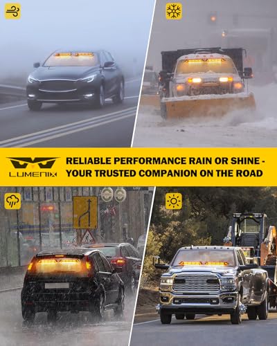 LUMENIX LED Emergency Dash Strobe Lights Bar w/Controller Windshield Visor Safety Warning Traffic Caution Lightbar Deck Split Flashing Light for Construction Vehicles Work Trucks Pickup - Amber