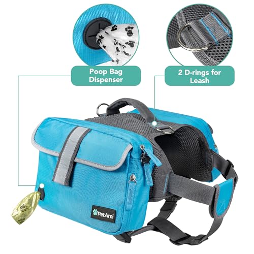 PetAmi Dog Backpack for Medium Large Dogs, Hiking Saddle Bag, Blue - color: Blue, size: Medium