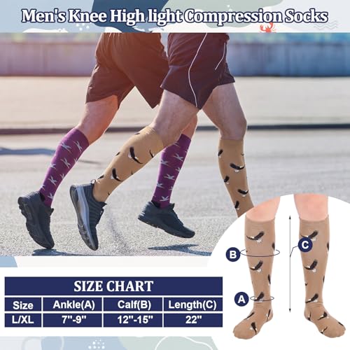 Shyyween 12 Pairs Men Knee High Compression Socks - size: Large, style: Cute Animals