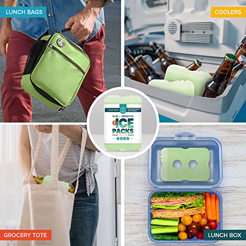 Healthy Packers Ice Packs for Lunch Boxes, Slim Cooler Ice Packs - color: Green (8 Pack)