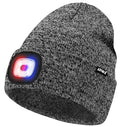 ATNKE LED Lighted Beanie Hat,USB Rechargeable 4 LED Red and Blue Flashing Running Headlamp Cap Gifts for Men and Women - color: #Blended Black White