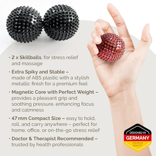2X Spiky DBT Skill Balls | Magnetic Stress Relief Balls | Spiky Massage Balls for Relaxation, Tension Release, Focus & Mobility (Black, 2 Inch) - color: Black, size: 2 inches
