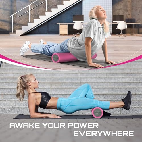 Yes4All Medium Firm Two-Layer PE Foam Roller for Yoga & Pilates - color: ‎18 Inches - Pink/Grey