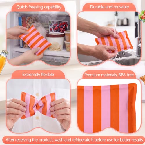 VIHOSE 2 Pcs Ice Packs for Lunch Box Bag - color: Pink, Orange, style: Stripe