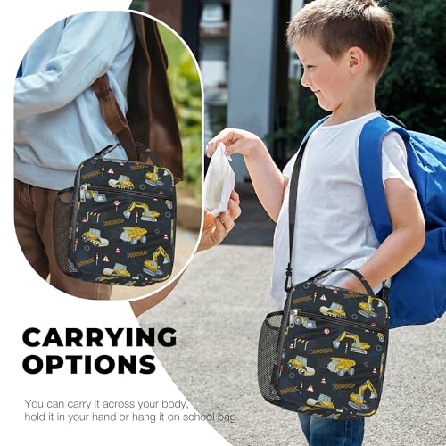 Clastyle Car Insulated Kid Lunch Bag for Boy Lunch Box, Black Truck - color: Black Construction Car
