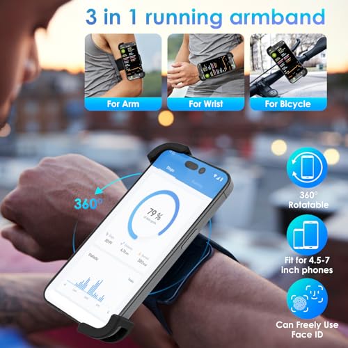 Cikyner 3 in 1 Running Armband, 360° Rotatable & Detachable Sports Armband