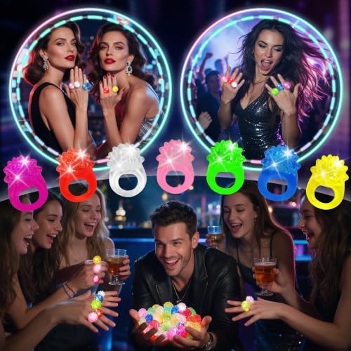 50 Pcs Light Up Rings Flashing LED Rubber Finger Rings for Carnival, July 4th, Halloween, Christmas, Concert, Goodie Bag Fillers, Raves - color: Multicolor