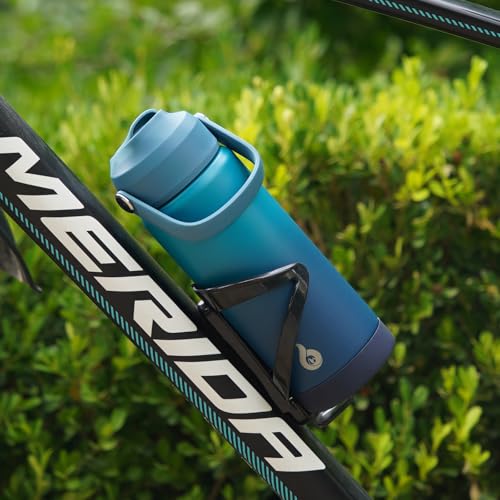 BJPKPK 18oz Insulated Water Bottle, Stainless Steel Bottle with Straw Lid - color: Black Blue, size: 18 Ounces