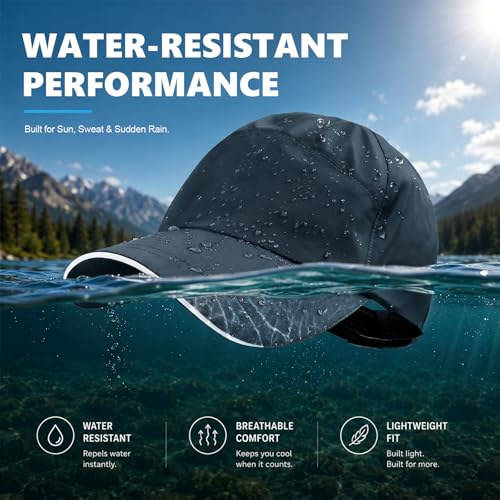 Waterproof Baseball Cap Running Hat Mens Womens Rain Hat Quick Dry Golf Hat with Sweatband Outdoor Breathable Sports Cap - color: Navy Blue