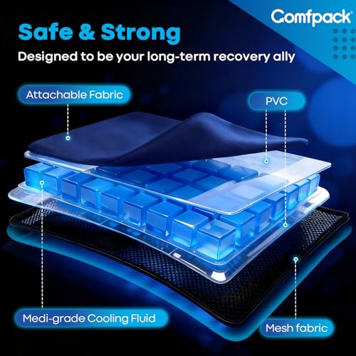Comfpack Ice Pack for Injuries Reusable, 1-Hour Long-Lasting Cold Pack for Knee, Shoulder, Back with Flexible Sectioned Design, Cold Therapy Ice Pack for Post-Surgery, Swelling, Arthritis,13.4" x 8.6"