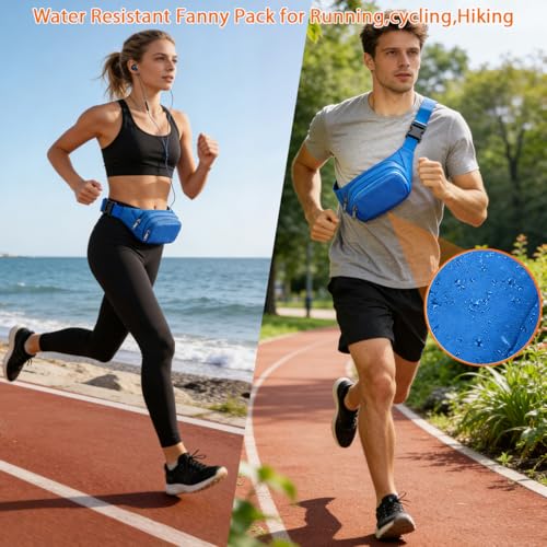 Large Fanny Pack for Women Men - Syican Waist bag with 3-Zipper Pockets - color: Light blue