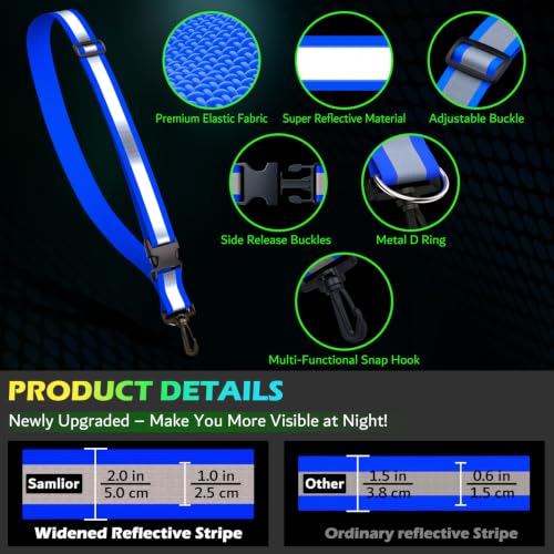 Reflective Walking Gear at Night, High Visibility Safety Reflective Sash Belt and 2-Pack Armband Set, Night Running Safety Gear for Women Men Kids - color: Blue