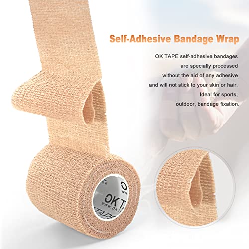 OK TAPE Self Adherent Cohesive Bandages Wrap 12Packs 2" x 5 Yards - color: Beige/Tan, size: 2 In x 5 Yards