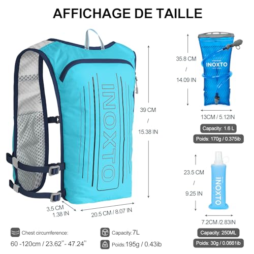 INOXTO Running Hydration Vest Backpack,Lightweight Insulated Pack with 1.5L Water Bladder Bag Daypack for Hiking Trail Running Cycling Race Marathon for Women Men - color: Blue stripes
