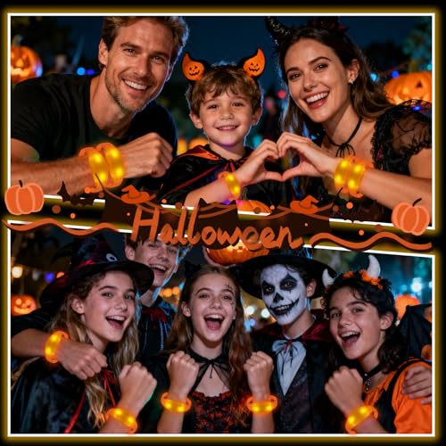 12 Pcs LED Glow Bracelets Sound Activated Flashing Light Up Bracelet for New Years Eve Glow in the Dark Party Supplies Christmas Party Favors Birthday Gift Carnival Concerts Night Events - color: Orange