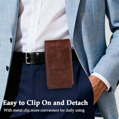 Cell Phone Pouch Leather Belt Holster Case Compatible with Samsung Galaxy S25/S24/S23/S22/S21/S20 Ultra, Cell Phone Belt Holder with Clip & Card Slots for Men Women Pouch Phone Sleeve Waist Bag, Brown - color: XXL(18*9.5*2 CM), size: Brown