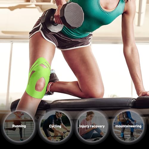 KTQUICK Precut Kinesiology Tape for Knees,24PCS,20% Stronger Adhesive Green - color: Green, size: 24PCS