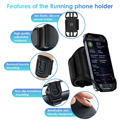 Cikyner 3 in 1 Running Armband, 360° Rotatable & Detachable Sports Armband - color: G5Black