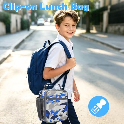 FlowFly Kids Lunch box Insulated Soft Bag Mini Cooler Back to School Thermal Meal Tote Kit for Girls, Boys, Camo - color: Camo