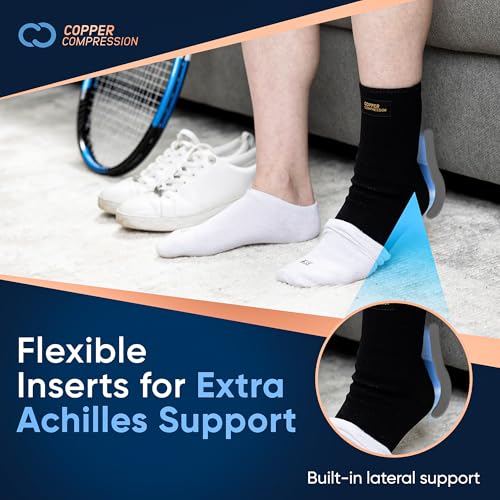 Copper Compression Achilles Support Sock – Silicone Gel Support for Tendonitis, Injury Recovery & Pain Relief – Lightweight, Breathable Compression for Swelling & Circulation – Wear Day & Night – S/M - size: Small/Medium