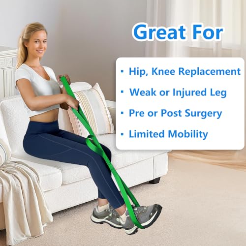 42 Inch Leg Lifter - Leg Lifter Strap Rigid with Multi Loops - Leg Lifter After Hip Replacement, Leg Lifter for After Knee Surgery, Leg Lifters Getting Legs in and Out of Bed, Car, Couch, Wheelchair - color: Green