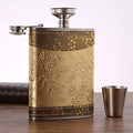 Golden pattern 8 Oz Flask Gift Hip Flask Stainless Steel(304/18-8 SS).Bonus 2 Shot Glass+1Funnel+1Giftbox.Flask Leak Proof Tested.Flask for Liquor/Alcohol.Flask for Men/Women