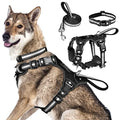 WINSEE Pet Harness Collar and Leash Set, All-in-one Reflective Dog Harness No Pull with Adjustable Buckles for Puppies, Small, Medium, Large, and Extra-Large Dogs (X-Large, Black) - color: Black, size: X-Large