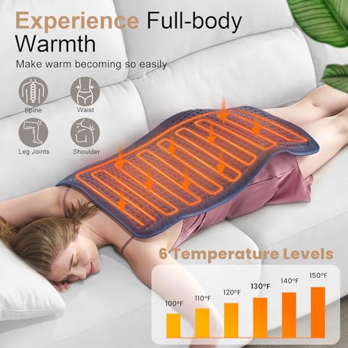 VAAGHANM Heating Pad: 33" x 17" Large Heat Pad for Full Back Coverage - color: Grey Blue